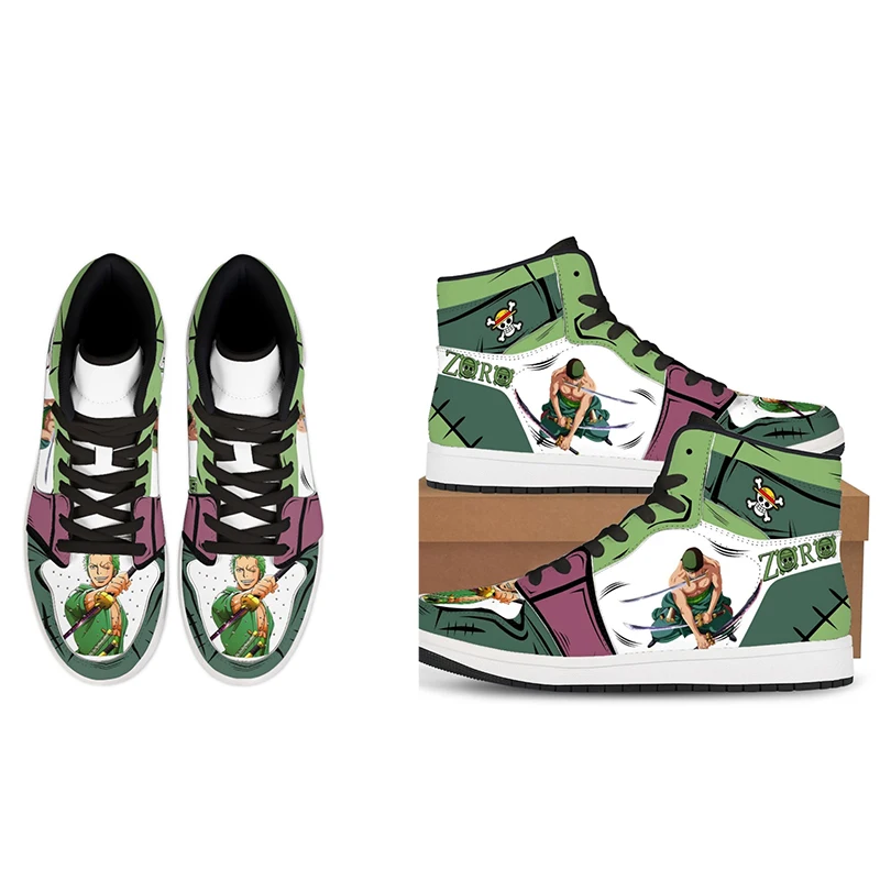 ONE PIECE maßgeschneiderte Schuhe, hohe Freizeitschuhe, Reparatursportschuhe, Basketballschuhe, Anime-Paarschuhe, Roronoa Zoro, Weihnachtsgeschenkschuhe