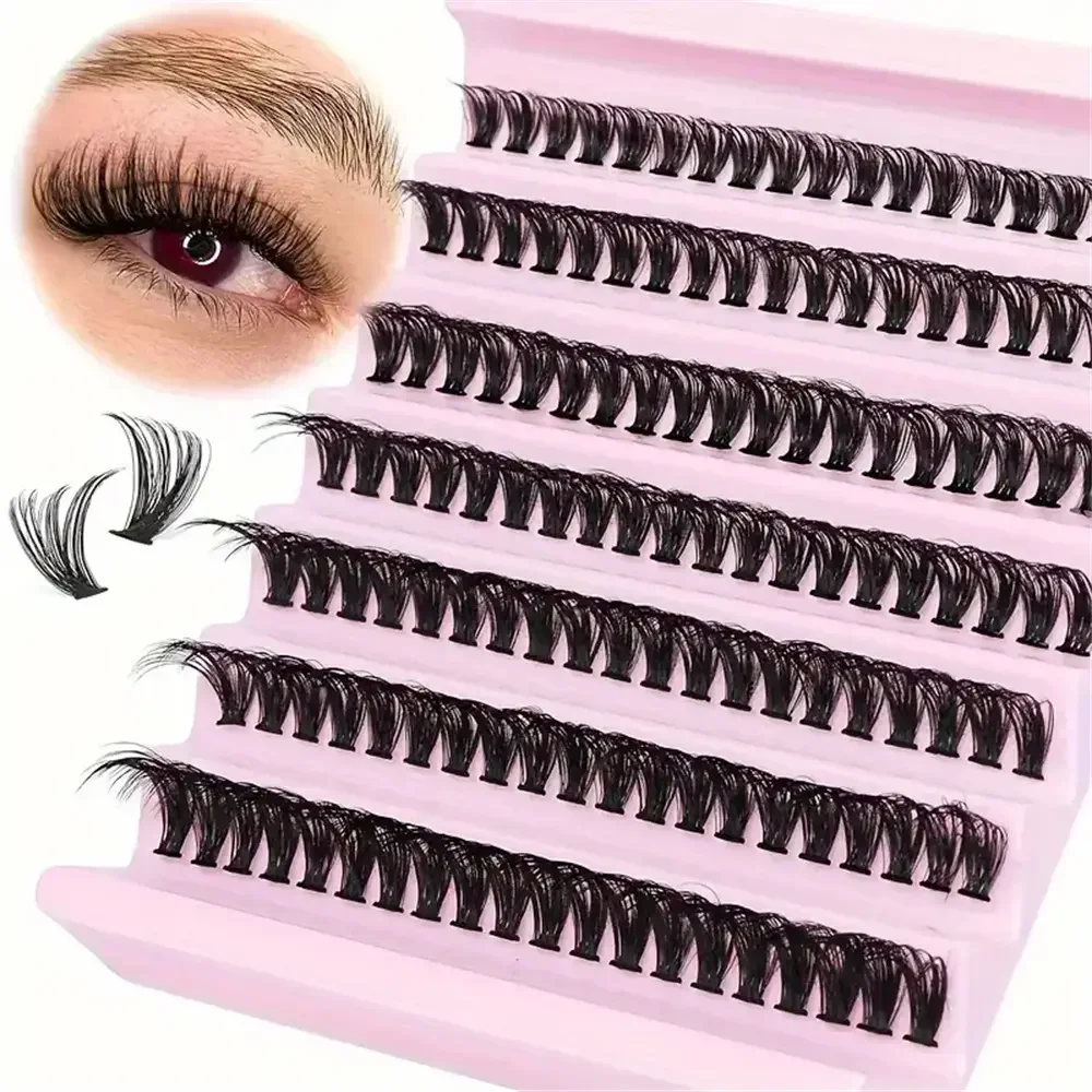 ‌ Lockige, dichte künstliche Wimpern im europäischen und amerikanischen Stil – Einzelne Cluster, hohe Volumenkapazität, dick und ultraweich, einfach zum Selbermachen Image