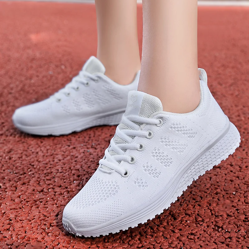 Damen Freizeitschuhe Bequeme Atmungsaktive Mesh-Walkingschuhe Sneakers Damen Fitness Vulkanisierte Schuhe Weiße Damenschuhe