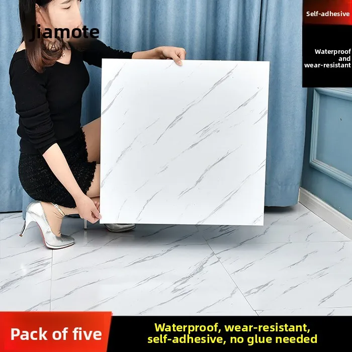 Thickened Self-Adhesive Marble Floor Mat Waterproof Anti-Slip PVC Board for Bathroom Kitchen Bedroom Living Room Tile Renovation