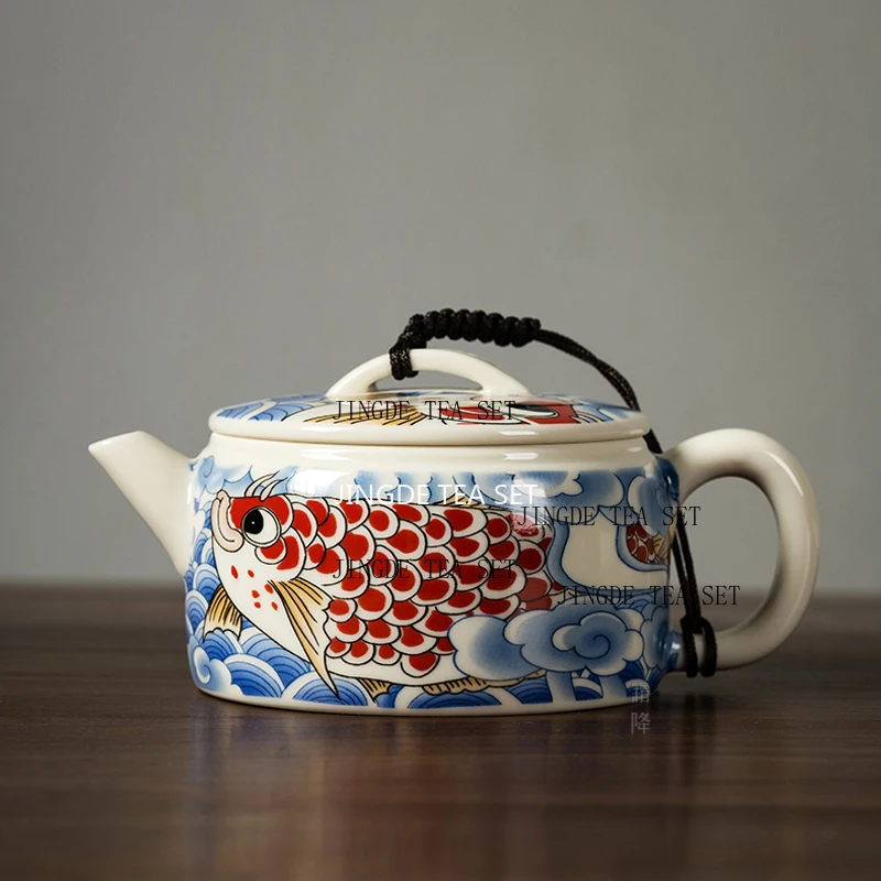 Household Ceramic Fish Play Hanwa Teapot Chinese Style Tea Pot Single Pot Puer Tea Kung Fu Tea Set