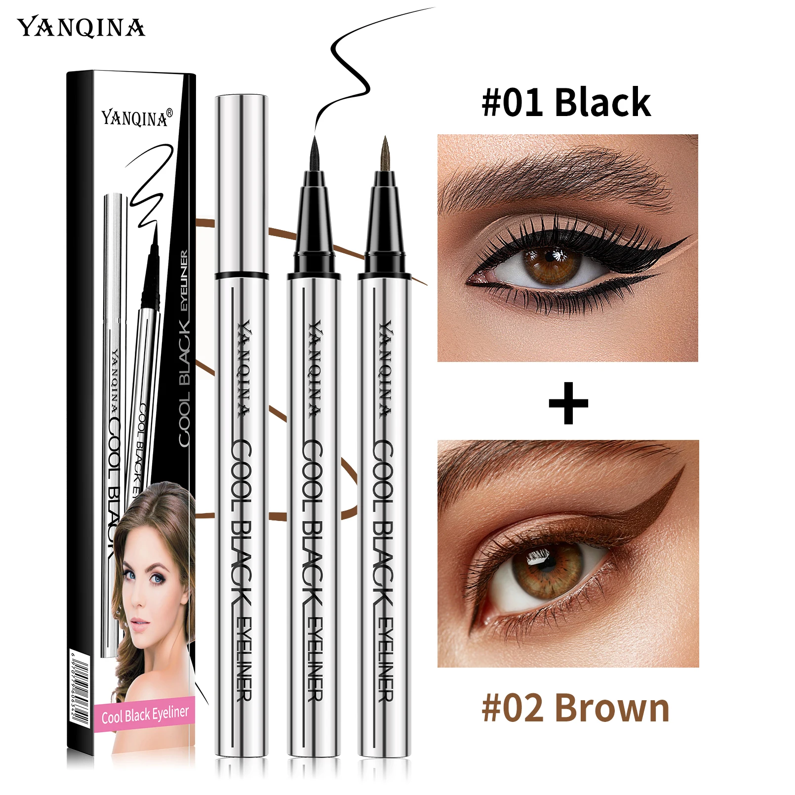 Schwarzbrauner Eyeliner-Stift, wasserfest, schweißfest, langlebig, kein Verschmieren, flüssiger Eyeliner, Augen-Make-up-Werkzeug für Anfänger Image