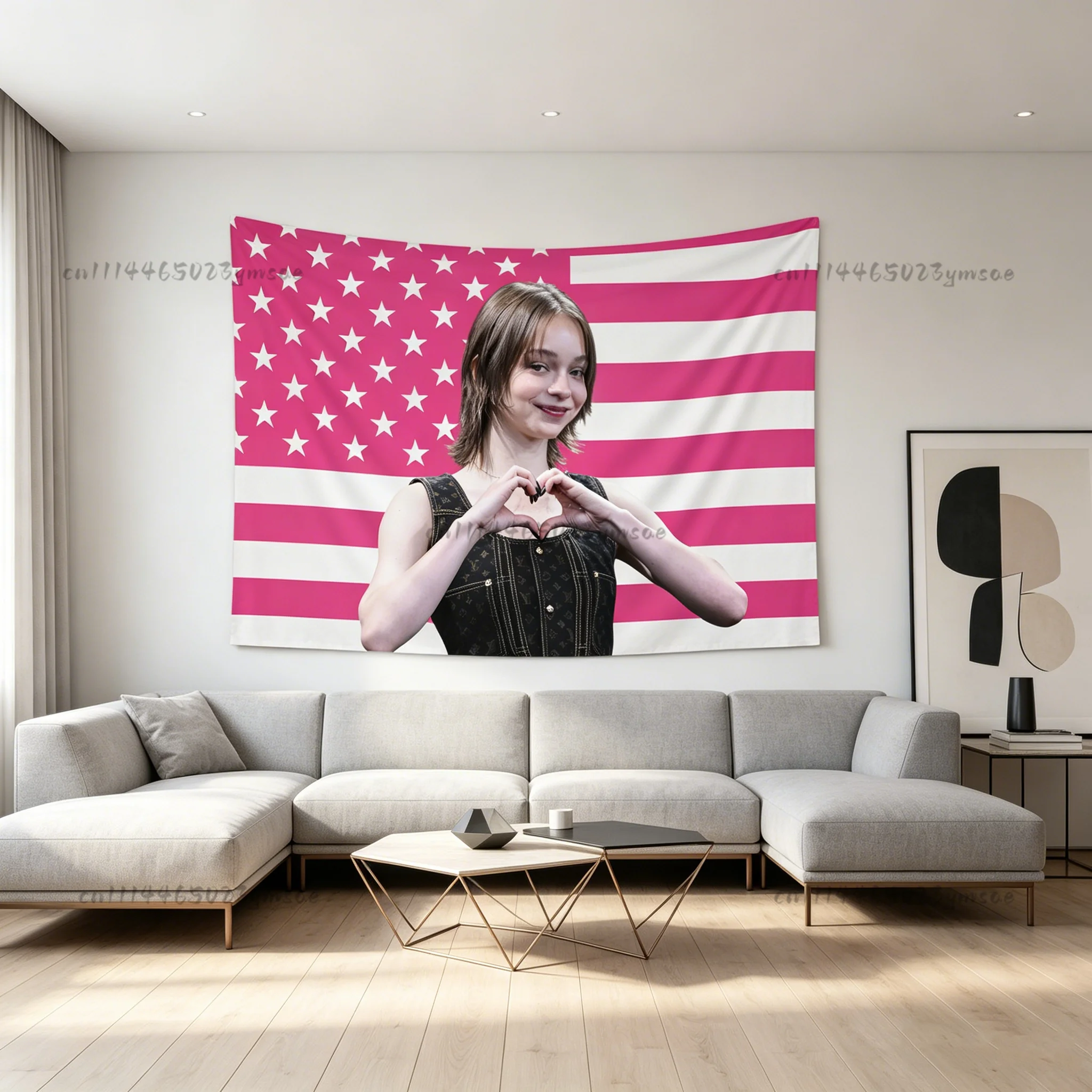 Rosa Flaggen-Wandteppiche für den Innenbereich, E-Emma-Herz-Flagge, ästhetischer Wandbehang, Schlafzimmer, Schlafsaal, Hintergrundtuch, Fans, Geschenke, Wandteppich Image