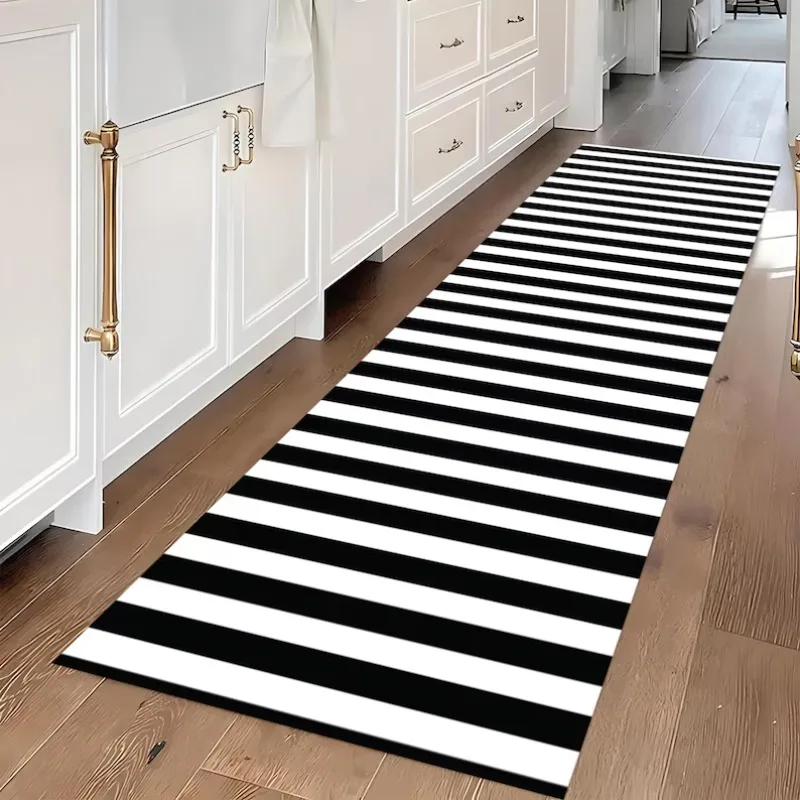 Black White Stripe Pattern Runner Rug Bedroom Room Bed Blanket Shoes Room Living Room Mat Bedroom Kitchen Washable Carpet