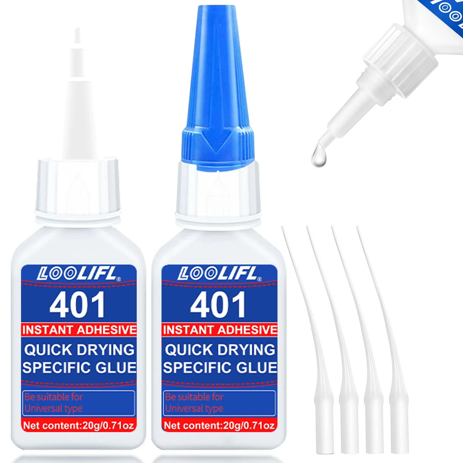LOOLIFL 401Cyanoacrylat Schnelltrocknender Universeller Sekundenkleber für Kunststoff, Metall, Holz, Keramik, Gummi, Manuelle Modellreparatur 20g