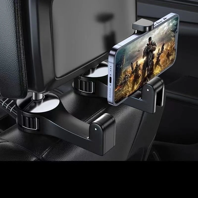 2-in-1 Multifunktionaler Auto-Kopfstützen-Handyhalter, versteckter Handyhalter mit Schloss für den Rücksitz, für die Aufbewahrung im Fahrzeug. Image