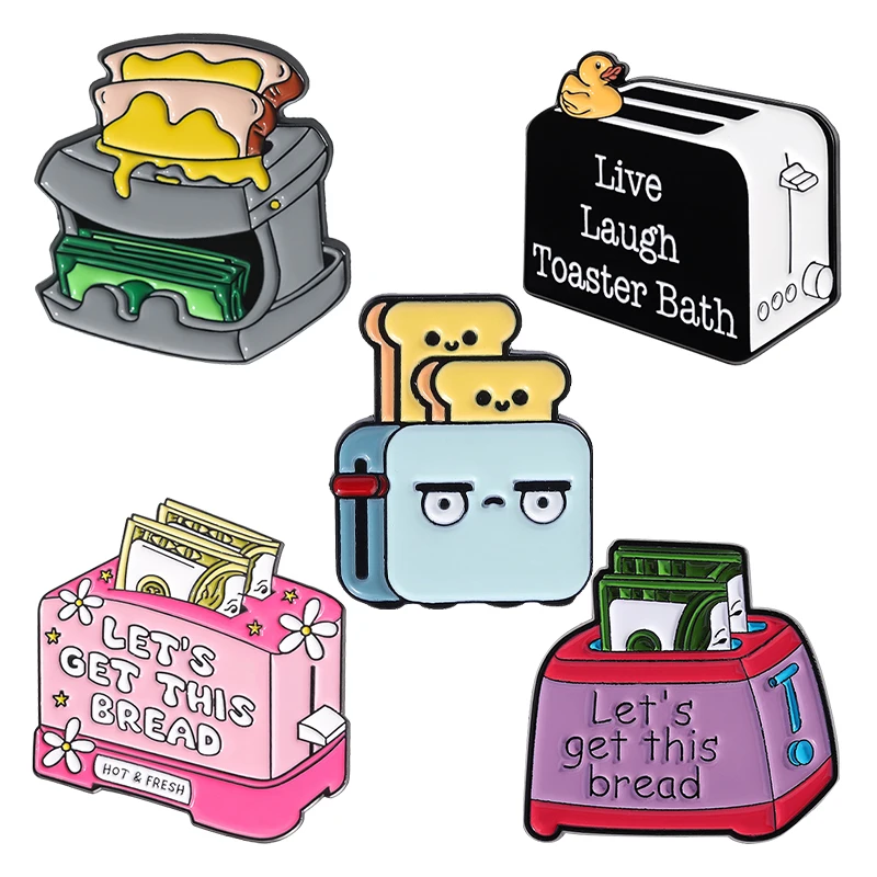5Styles Money Toaster Emaille-Pins „Let's Get This Bread“ Broschen Reversnadel Lustiger Schmuck Geschenk für Freunde Image