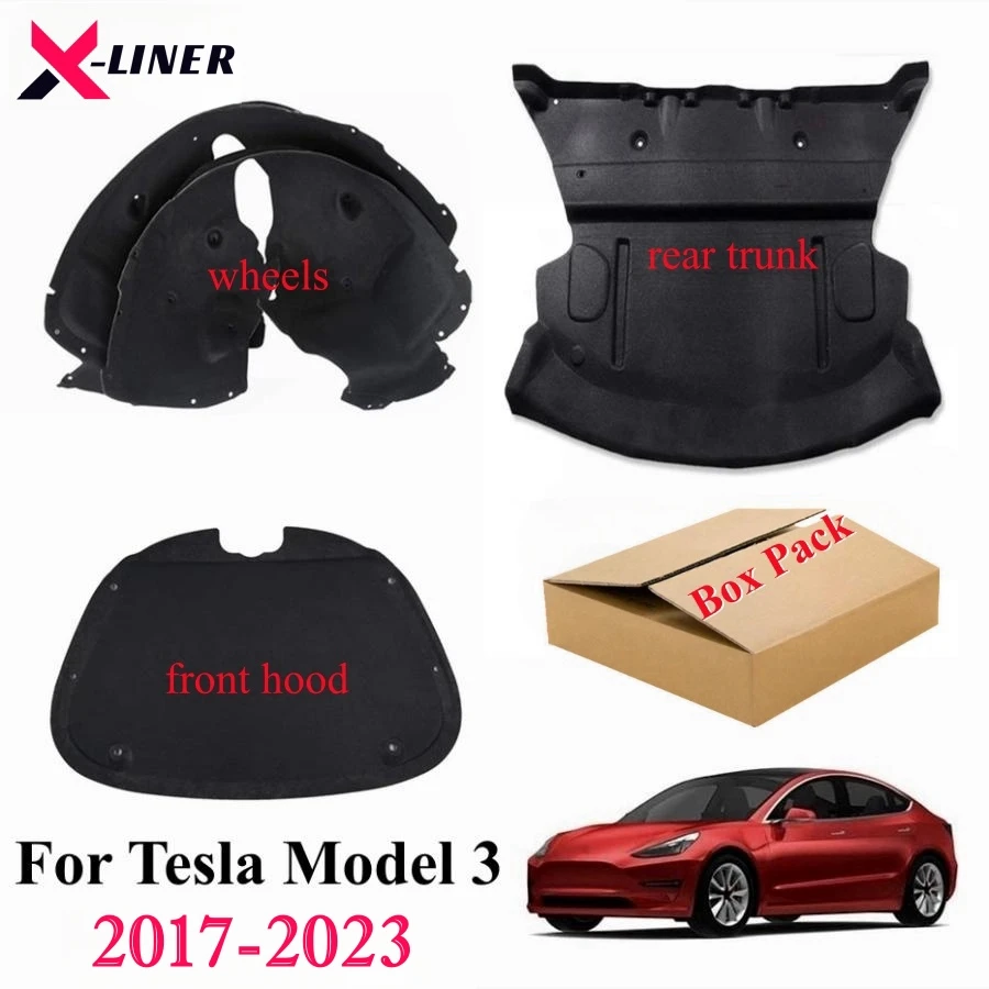 Für Tesla Modell 3 2017-2023 Front Hood Sound Trittschalldämmung Pad Hinten Stamm Schalldichte Matte Vorderräder Schutz Pad lärm Reduktion Image