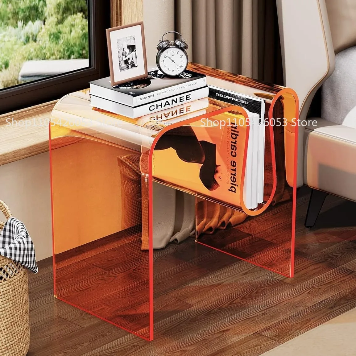 Acryl-Beistelltisch, kleiner Couchtisch für das Wohnzimmer, Nachttisch fürs Schlafzimmer, einfacher Couchtisch, M-förmiger Beistelltisch Image