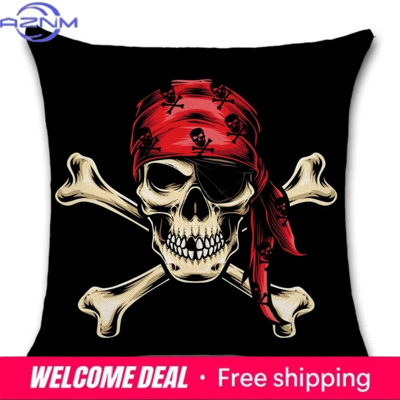 Kissenbezug mit Piratenschädel-Aufdruck, dekorativ, für Zuhause, Sofa, Stuhl, Autositz, Freund, Kinder, Jungen, Schlafzimmer, Geschenk, Kissenbezug Image