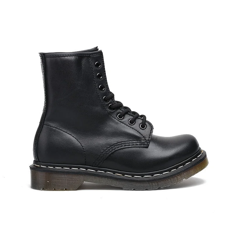 Echtleder-Stiefel für Damen, große Größen 35-45, schwarze Leder-Knöchelstiefel, Punk-Schuhe, Motorradstiefel mit dickem Boden