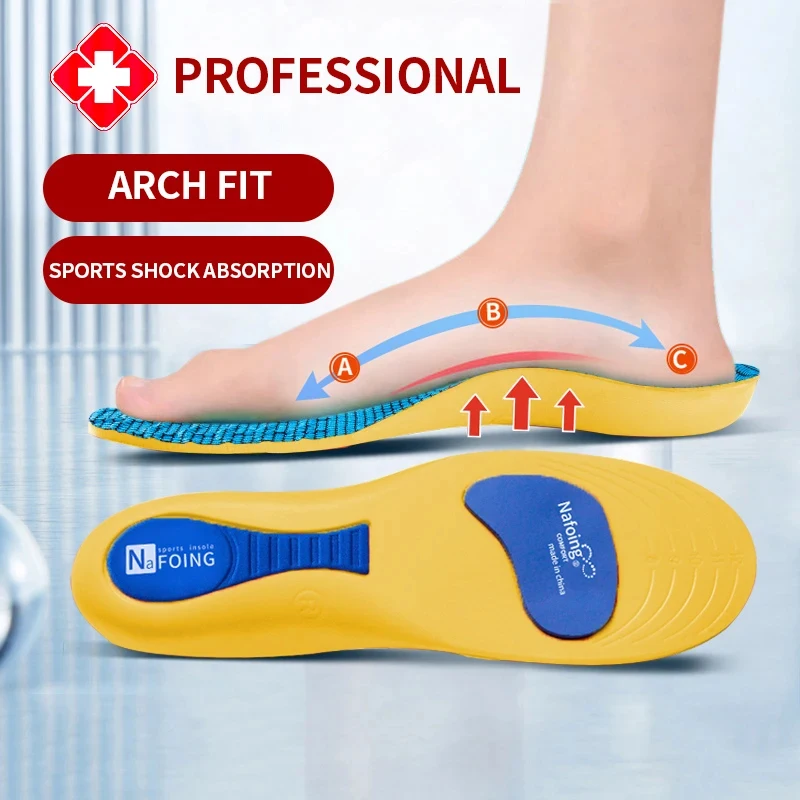 Gelbe orthopädische Einlegesohlen mit Fußgewölbestütze für Plattfüße, Laufsohlen für Schuhe, orthopädische Einlagen, stoßdämpfende Sporteinlagen
