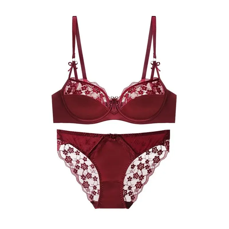 Heißer Verkauf: Elegantes Spitzen-Demi-Cup-BH-Set – Atmungsaktive, dünn gepolsterte Unterwäsche für große Brüste mit schlankmachendem Rücken und glättender Wirkung, mit Bügel, Größen 32-38