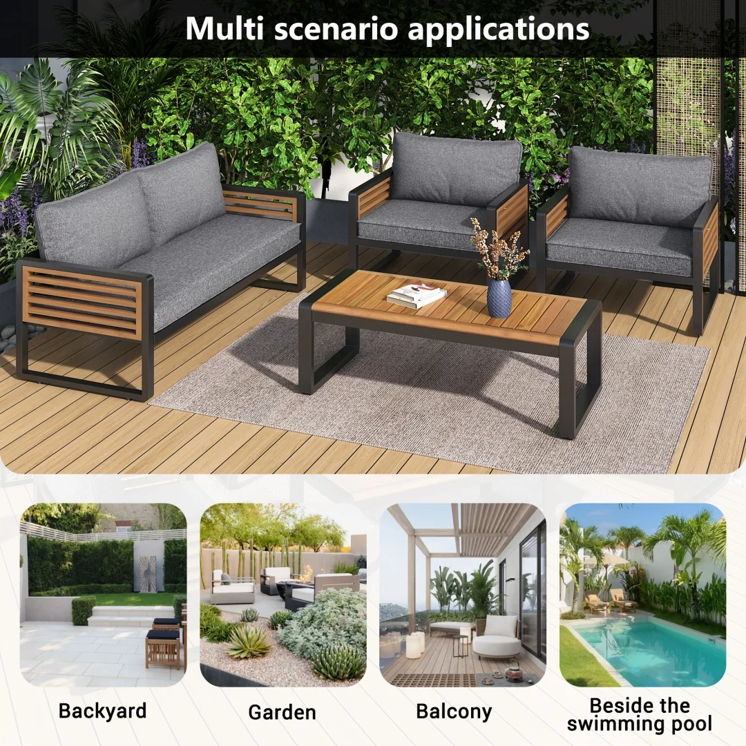 Ensemble salon de jardin, ensemble canapé de jardin pour 5-6 personnes, ensemble canapé d'extérieur moderne, ensemble mobilier de jardin avec structure en fer galvanisé, décoratif