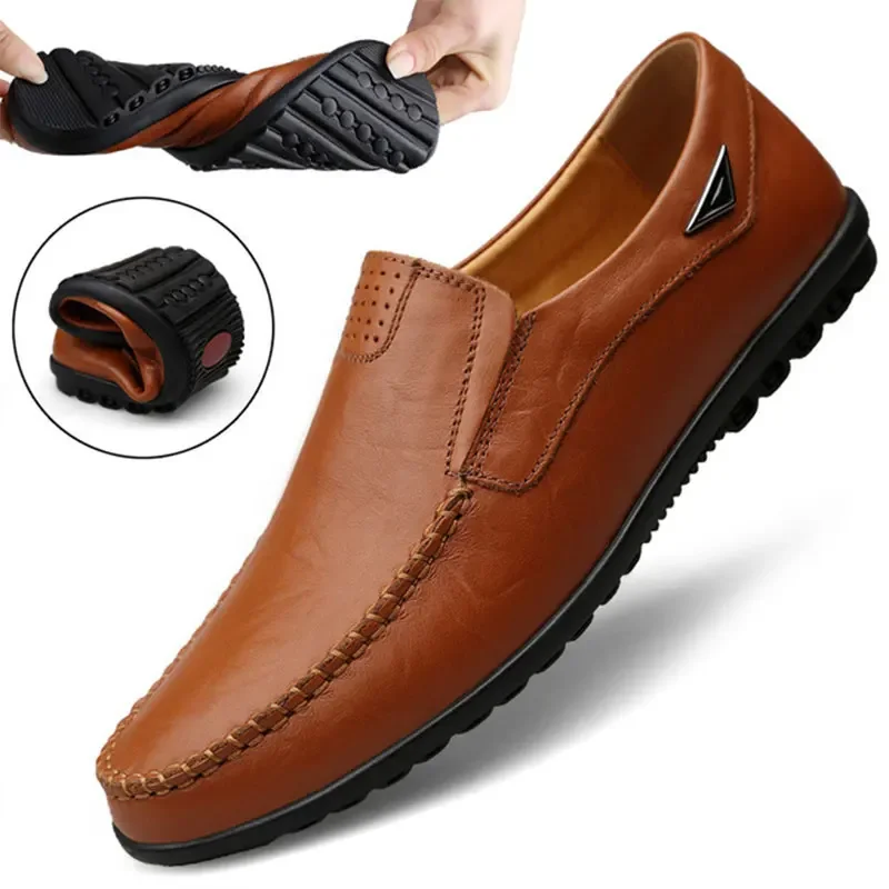 Neue Echtes Leder Männer Casual Schuhe Luxus Marke Herren Loafer Mokassins Atmungsaktive Slip auf Schwarz Fahren Schuhe Große Größe 47