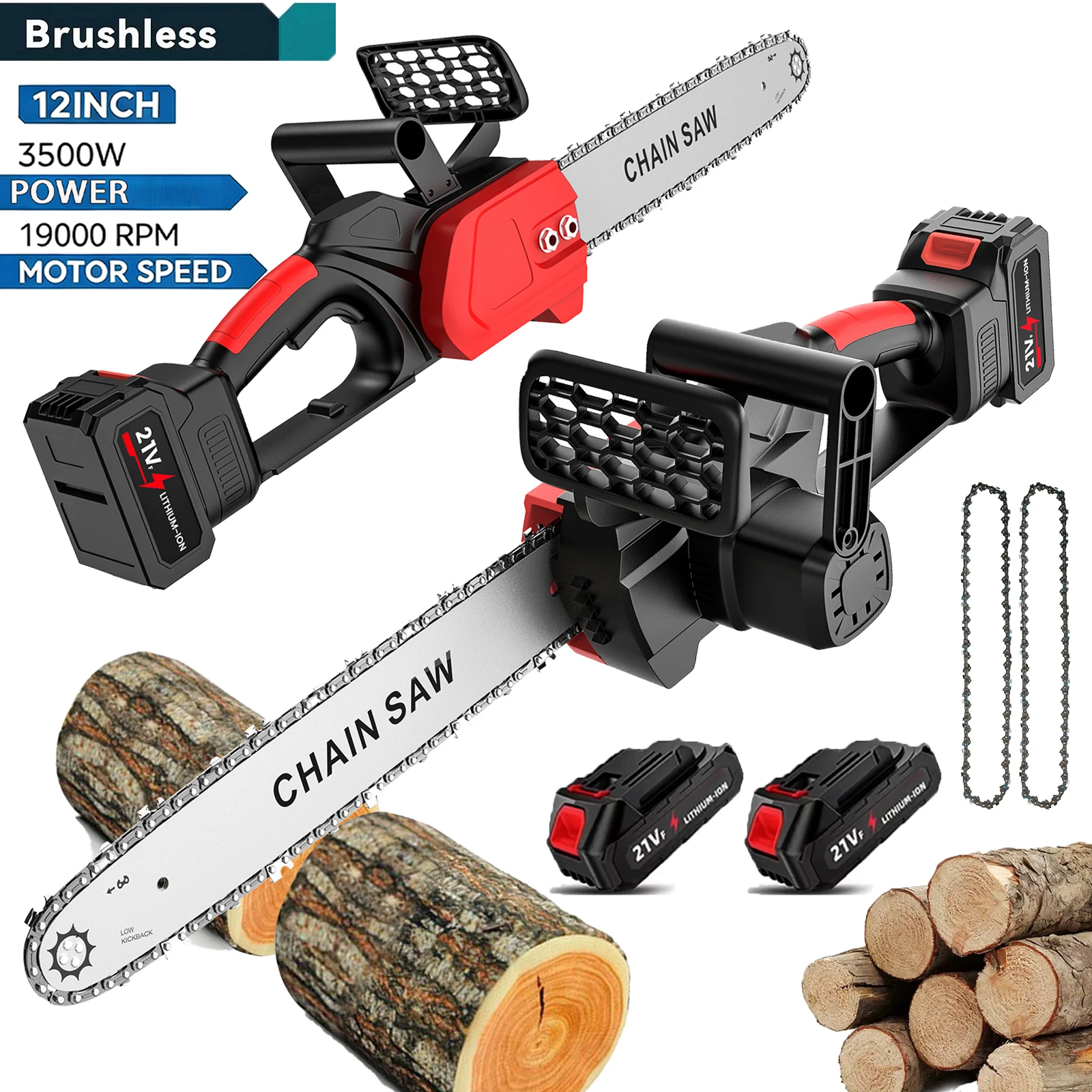 Scie à chaîne électrique sans fil 3500W, 12 pouces, outil de travail du bois, outil de coupe de jardin portatif, outils électriques pour batterie Makita