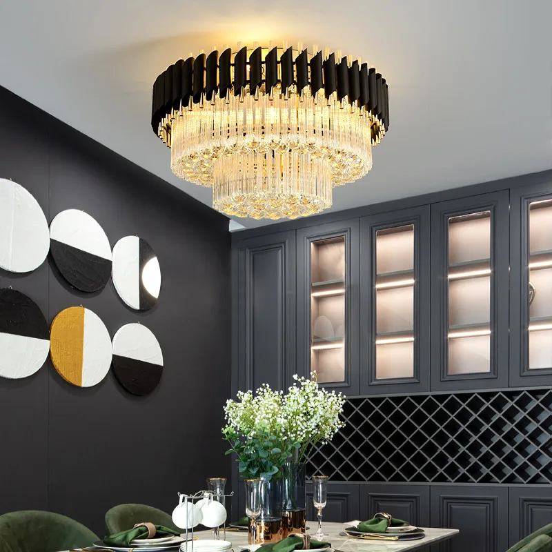 Moderne LED dimmbare Kristall Decken leuchte kreisförmige rechteckige Licht Luxus atmos phä rische kreative Home Leuchten
