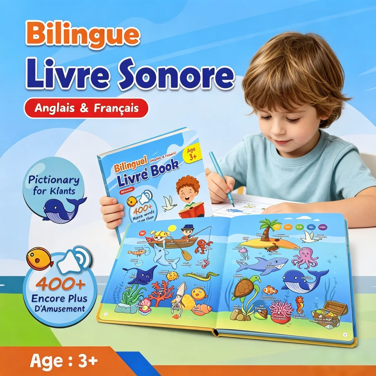 Französisch-Englisches Zweisprachiges Soundbuch Frühes Sprachenlernen Interaktives Soundbuch Lehrreich für Kinder im Alter von 3-8 Jahren Soundbuch Image
