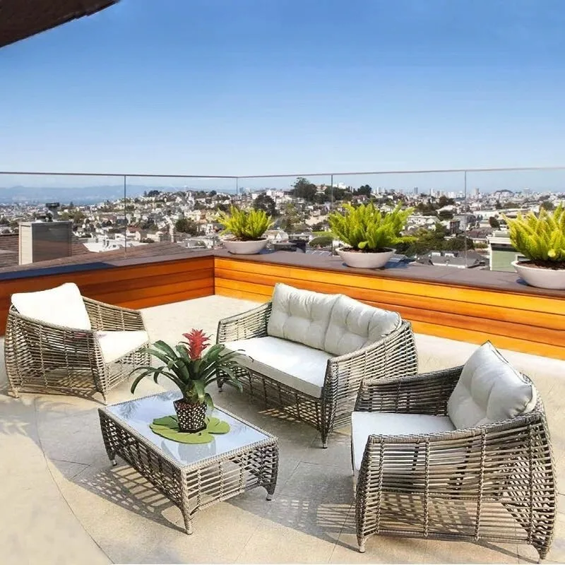 Outdoor villa terrace rattan sofa courtyard garden sofa chair combination outdoor hotel homestay rattan chair set