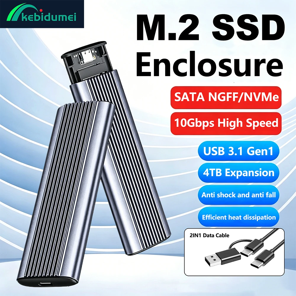 Kebidumei M.2 NVME SATA SSD-Gehäuse USB 3.1 Gen1 Externes Festplattengehäuse Werkzeuglos 10Gbps Enclosure-Adapter für 2230 2242 2260 2280 Image