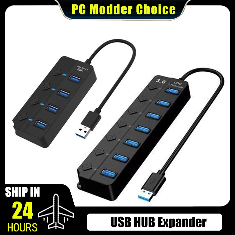 USB3.0 HUB-Erweiterung für Computerperipheriegeräte (Maus, Tastatur, Festplatte, USB-Stick), 4 oder 7 Anschlüsse Erweiterungseinheit Image