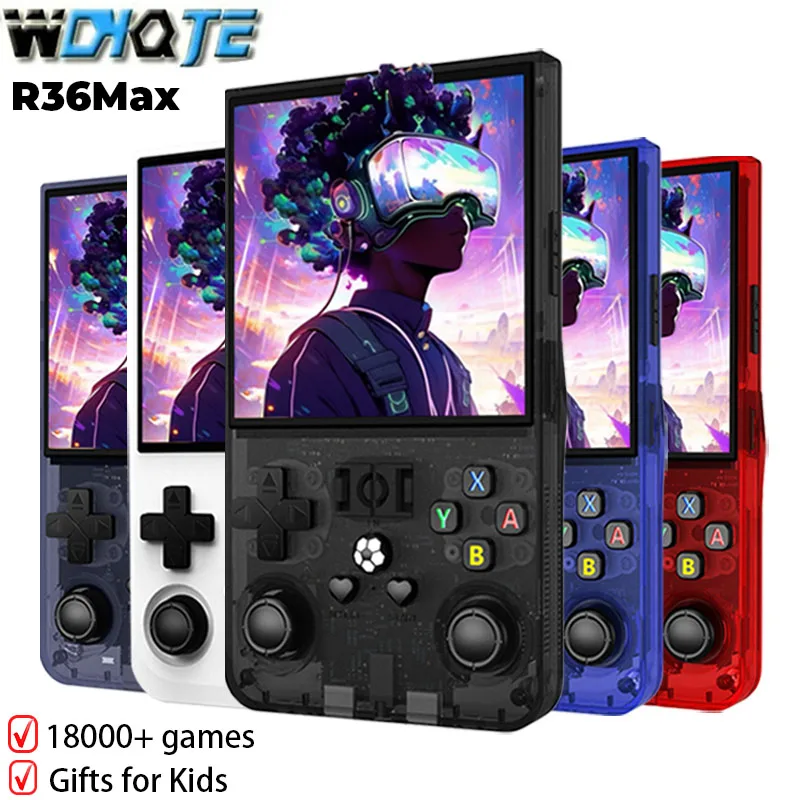 WDYQJE Game Console R36Max Retro Handheld Video Game Console Linux System 4.0Inch IPS Screen 128GB Portable Pocket Video Player