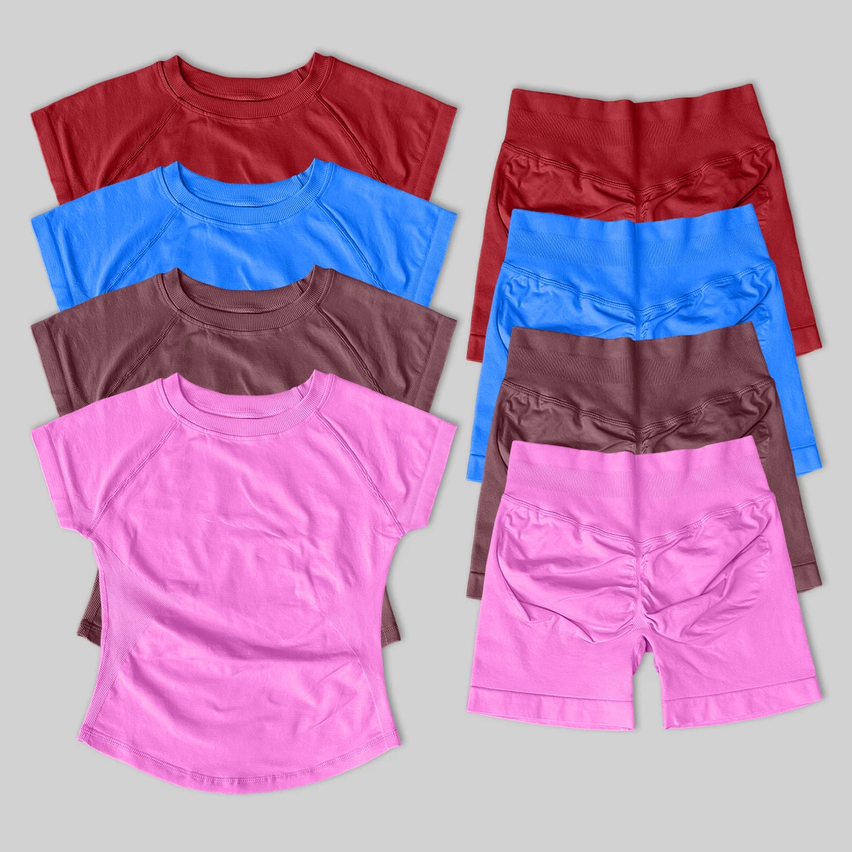 Ensemble de sport 2 pièces, haut de yoga sans couture à manches courtes, ensemble de fitness pour femmes, short de sport pour la course à pied, tenue de gym