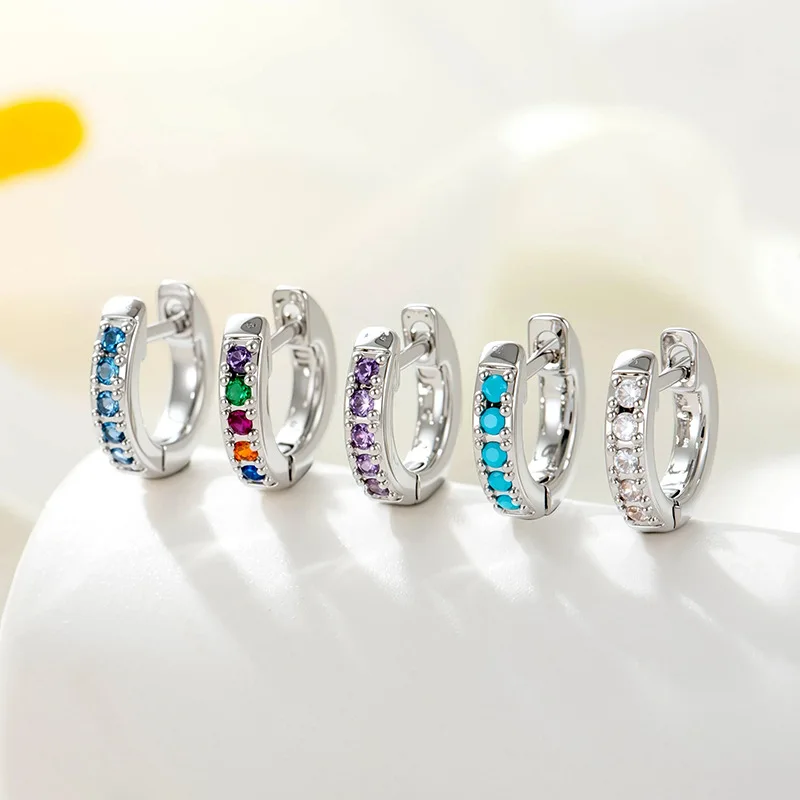20G Chirurgischer Edelstahl Ohrhänger für Frauen, 6mm/8mm Kubikzirkonia Winzige Bunte Regenbogen-Knorpel-Creolen Image