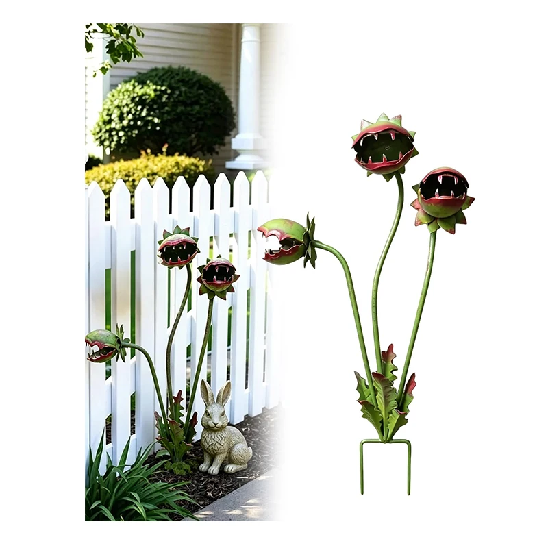 Décoration de jardin en fer forgé colorée en forme de plante carnivore, Piège à mouches de Vénus en métal, Ornement de jardin, Décoration florale, Cadeau de jardin original