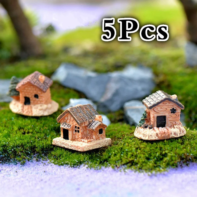 Home Table Small Crafts Mini Figurine Dollhouse Stone House Garden Ornament Micro Landscape Garden House Miniature Resin Supply