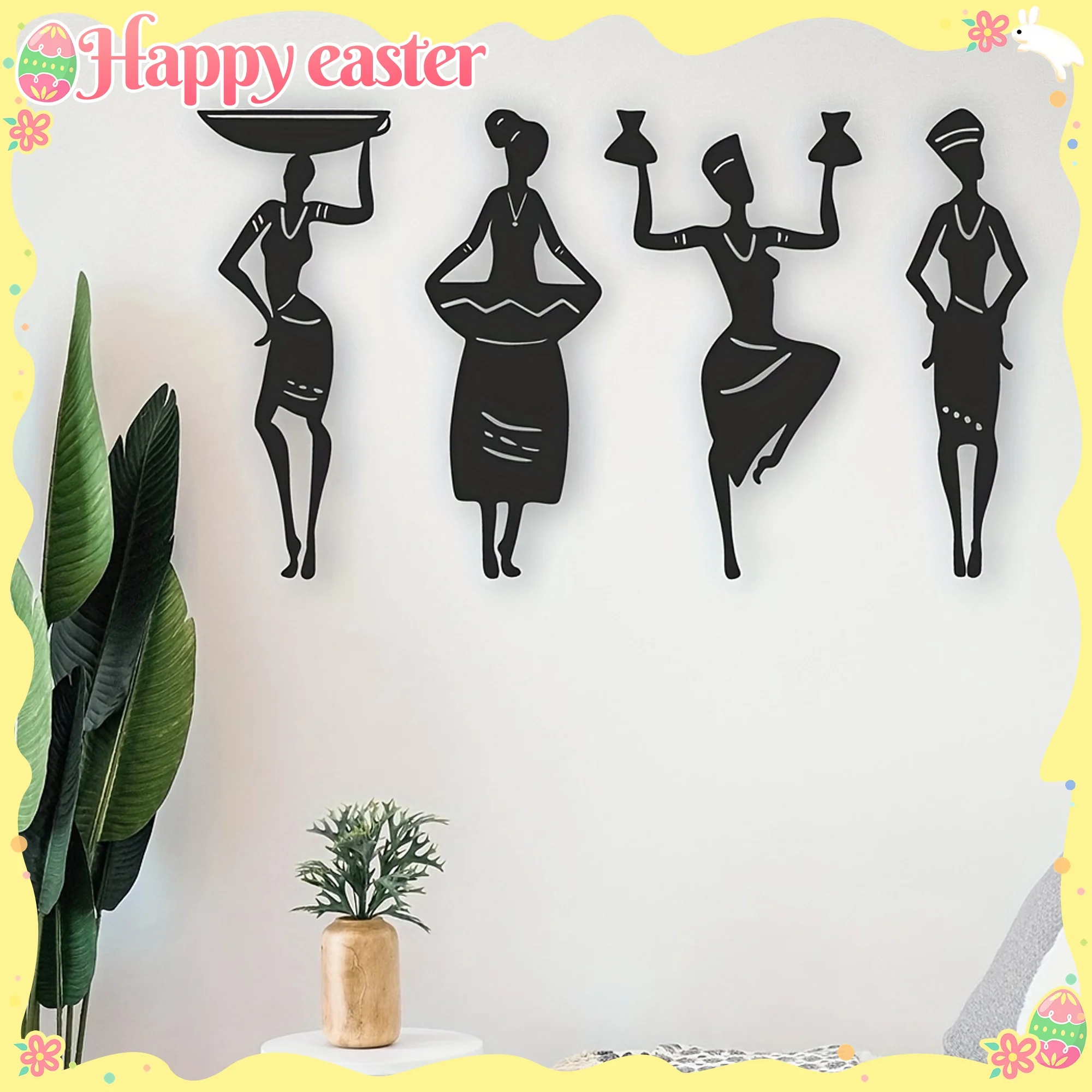 4-teilige Afrikanische Frauen-Silhouetten Metall-Wandkunst - Kulturelle Eleganz mit Filigranen Details für Wohnraumdekoration Image