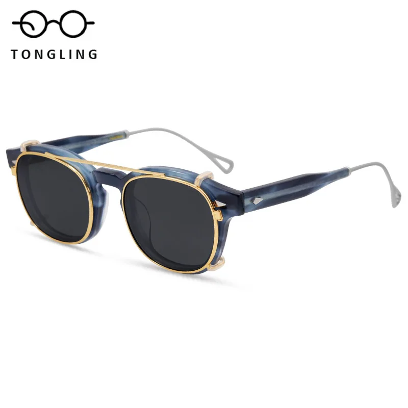 Hochwertige Acetat-Sonnenbrille mit herausnehmbaren Clip-On-Gläsern, doppelter Verwendungszweck, modisch und funktionell für Männer und Frauen, Outdoor-Alltagskleidung Image