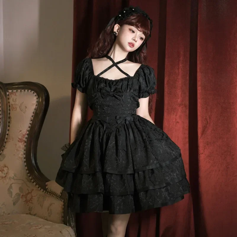 Dornen & Rosen ~ süßes Kurzarm-Lolita-Op-Kleid gestuftes kurzes Party kleid von yomi Image