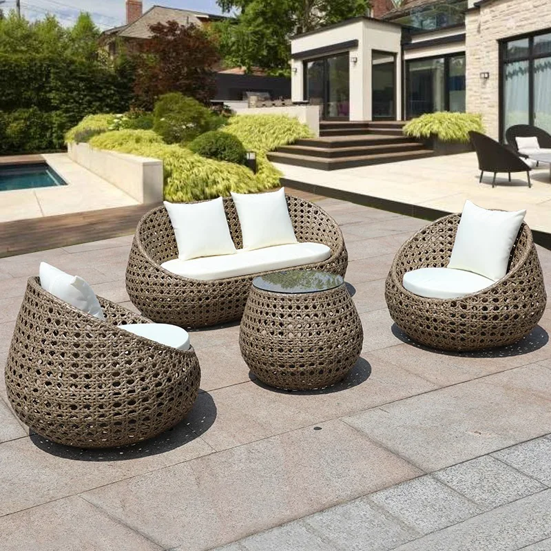 Outdoor rattan sofa combination balcony courtyard rattan furniture outdoor open-air garden outside leisure waterproof sofa chair