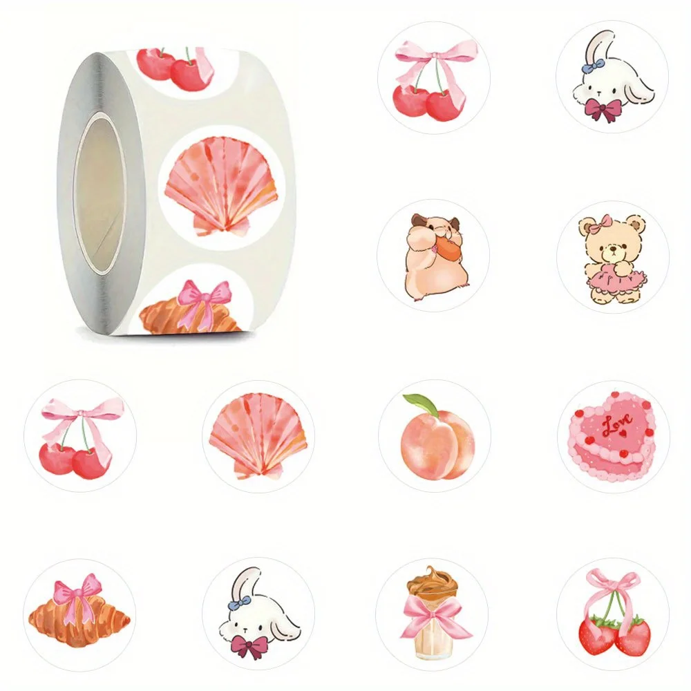 500 Stück/Rolle rosa Klebebandaufkleber, 2,5 cm, selbstklebend, dekorative Siegel für Briefe, Geschenke, Skateboard-Aufkleber usw