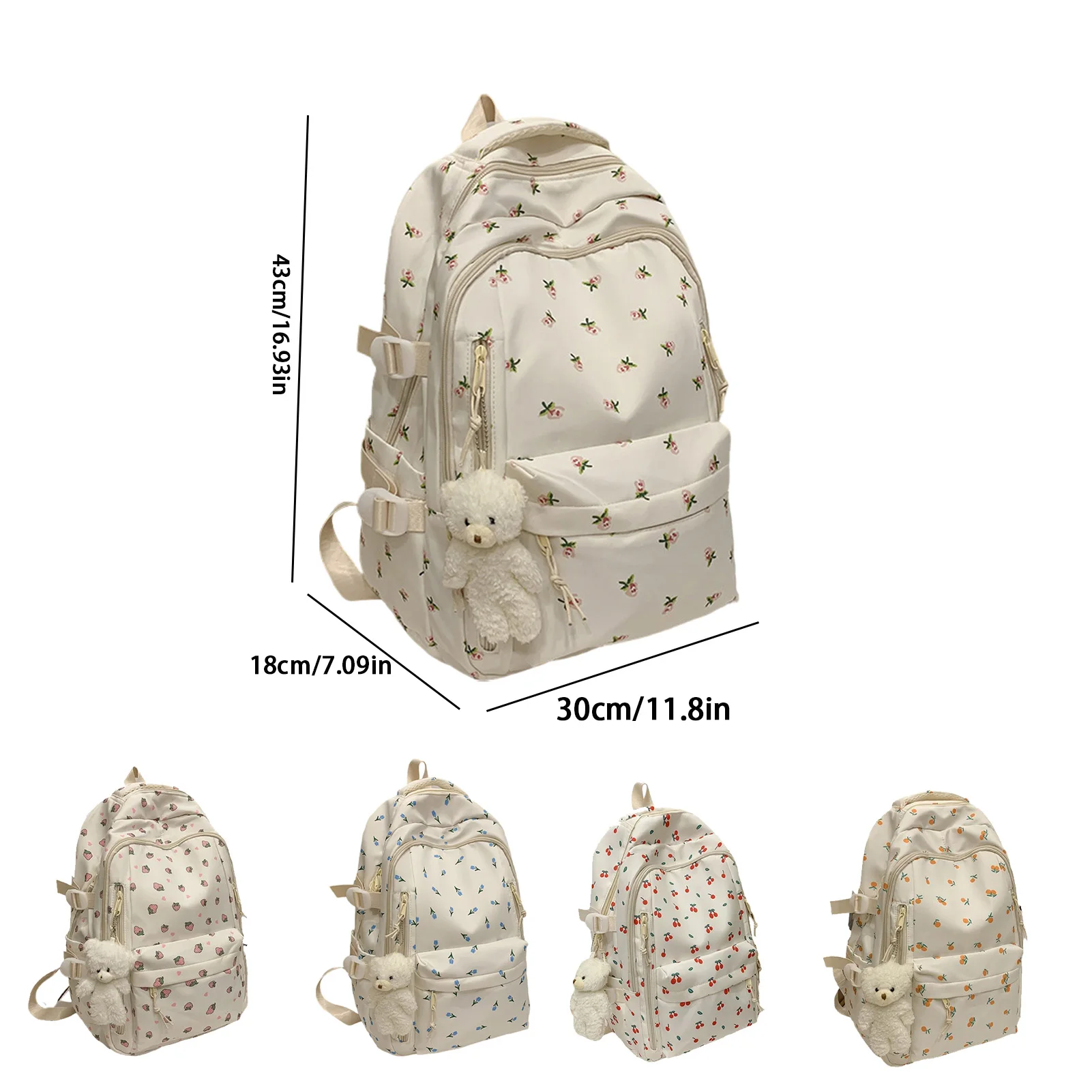 2025 Nouveau sac à dos d'école blanc floral japonais – Sac à dos en nylon mignon pour adolescentes, sac de livre pour femmes, sacs d'école pour étudiants