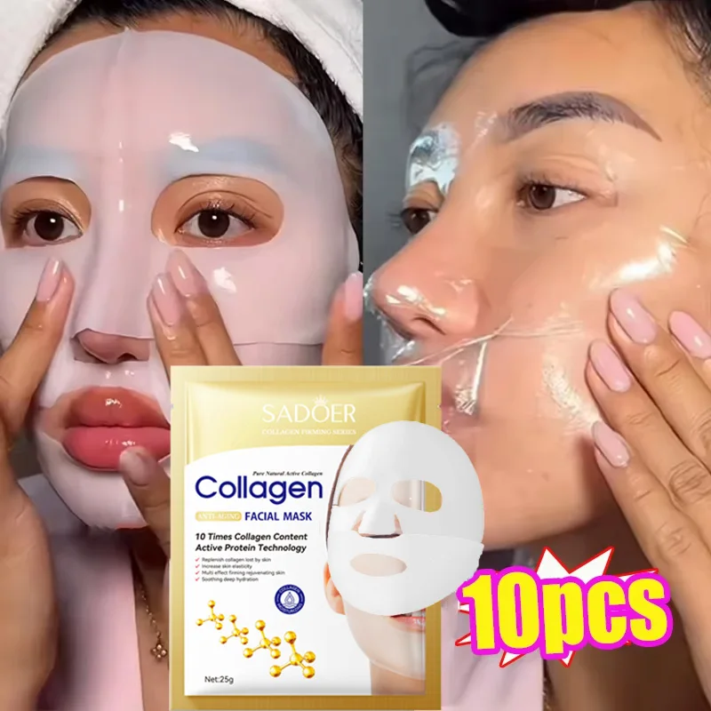 10 Stück Koreanische Kollagen Anti-Falten Gesichtsmaske Feine Linien Reduzieren Anti-Aging Hautstraffung Feuchtigkeitsspendende Aufhellende Hautpflege-Maske Image