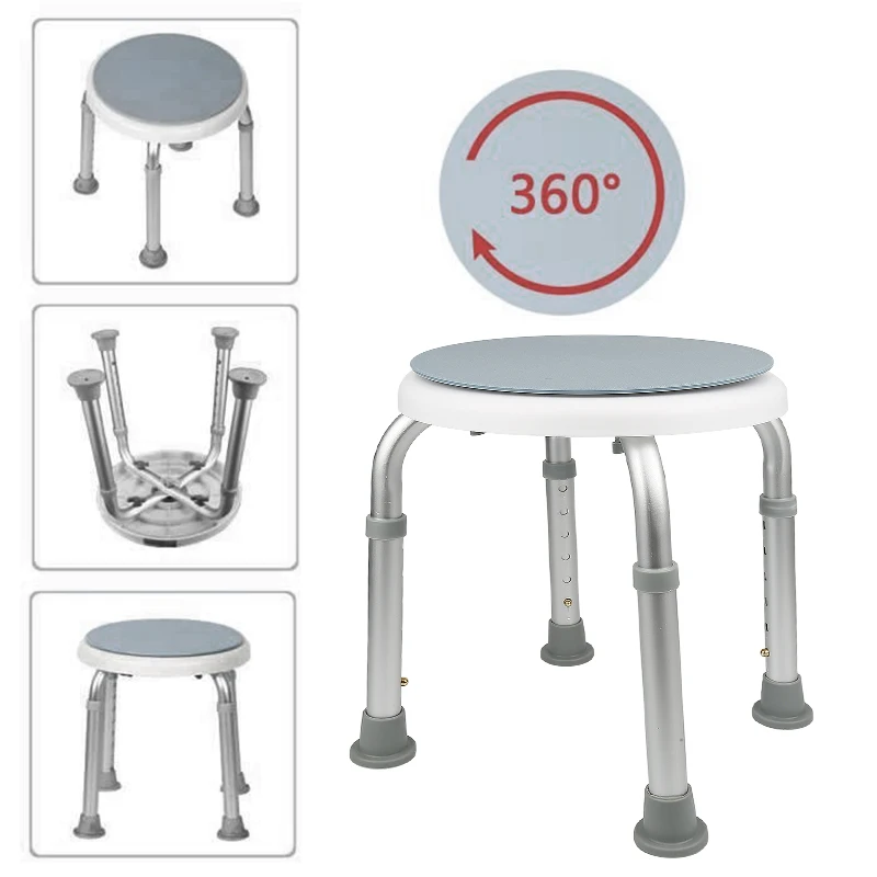 36-51 cm höhenverstellbarer Duschhocker, drehbar ° Rutschfester Duschsitz aus Aluminium und Kunststoff – für ältere Menschen und schwangere Frauen – Blau-Weiß