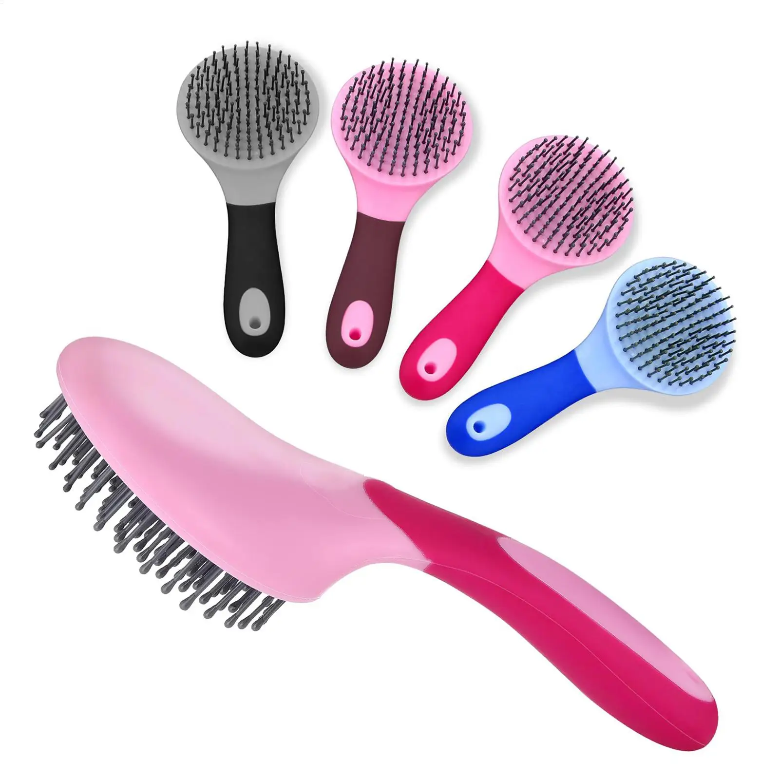Pferdemähnen- und Schwanzbürste, rutschfester Pferdeschwanzkamm, Haustier-Massagebürste, runder Kopf, Massageperle, Pferdehaarbürsten, zufällige Farbe Image