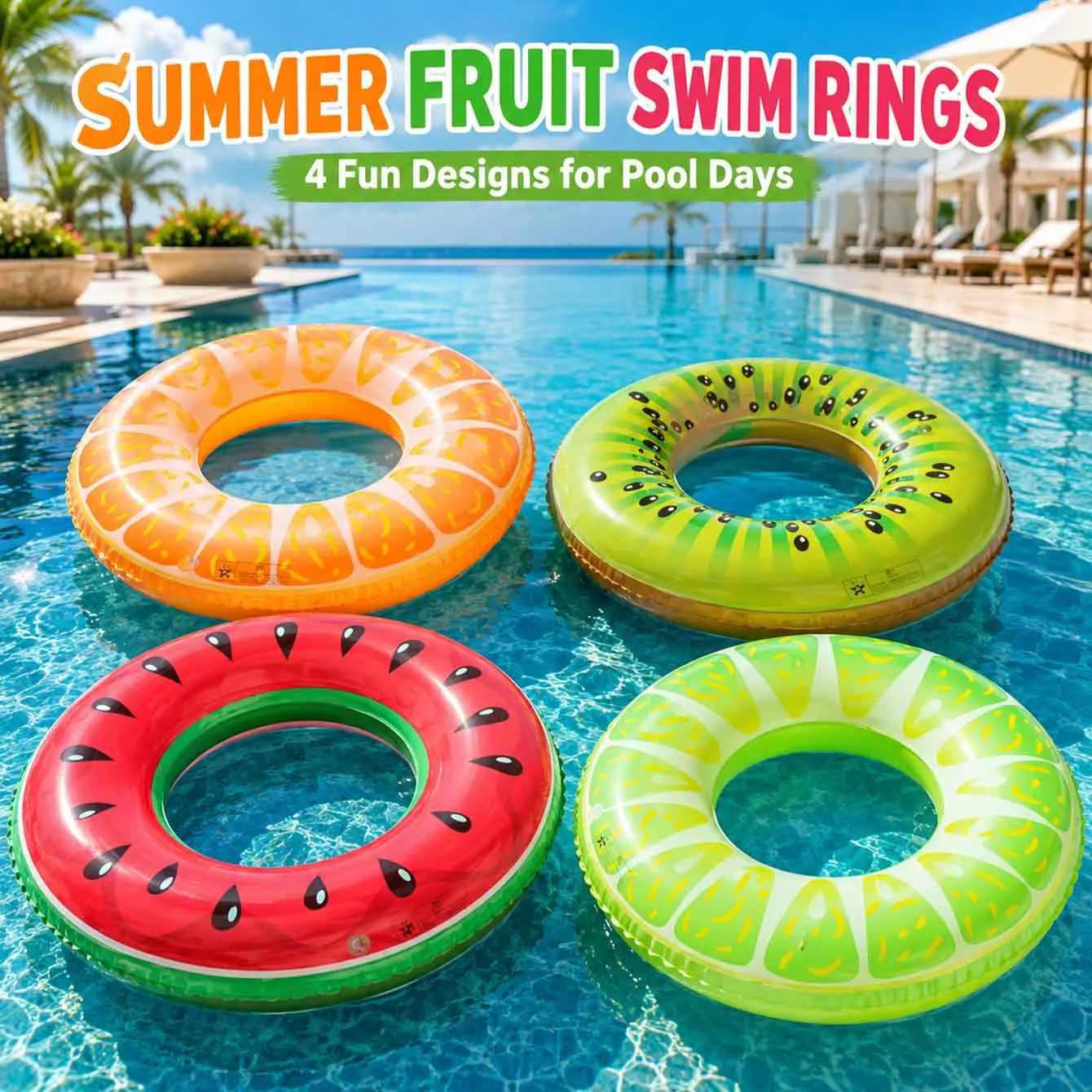 1 Stück Aufblasbarer Schwimmring in Fruchtform, Wassermelone Kiwi Orange Zitrone, Langlebiger PVC-Schwimmreifen für Strand, See, Party, Sommer Image
