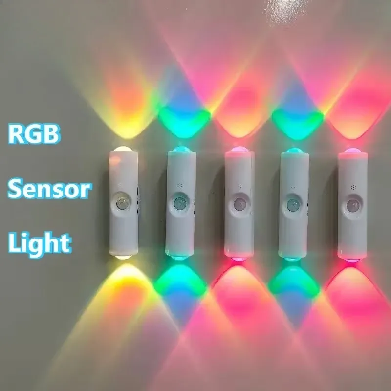 Intelligentes Nachtlicht mit RGB-Farbverlauf, wiederaufladbar, magnetischer Bewegungsmelder, Wandleuchte für Schlafzimmer, Badezimmer, Schrank, Garten, Heimdekoration