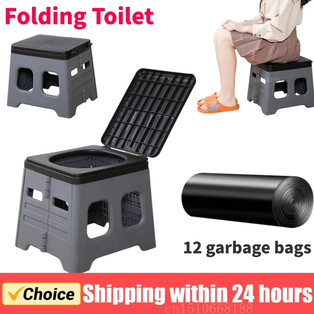 Tragbare Camping-Toilettensitz, Auto-Toilette, faltbare Auto-Toilette, leichte, zusammenklappbare Camping-Toilette für Erwachsene und Kinder, Notfälle