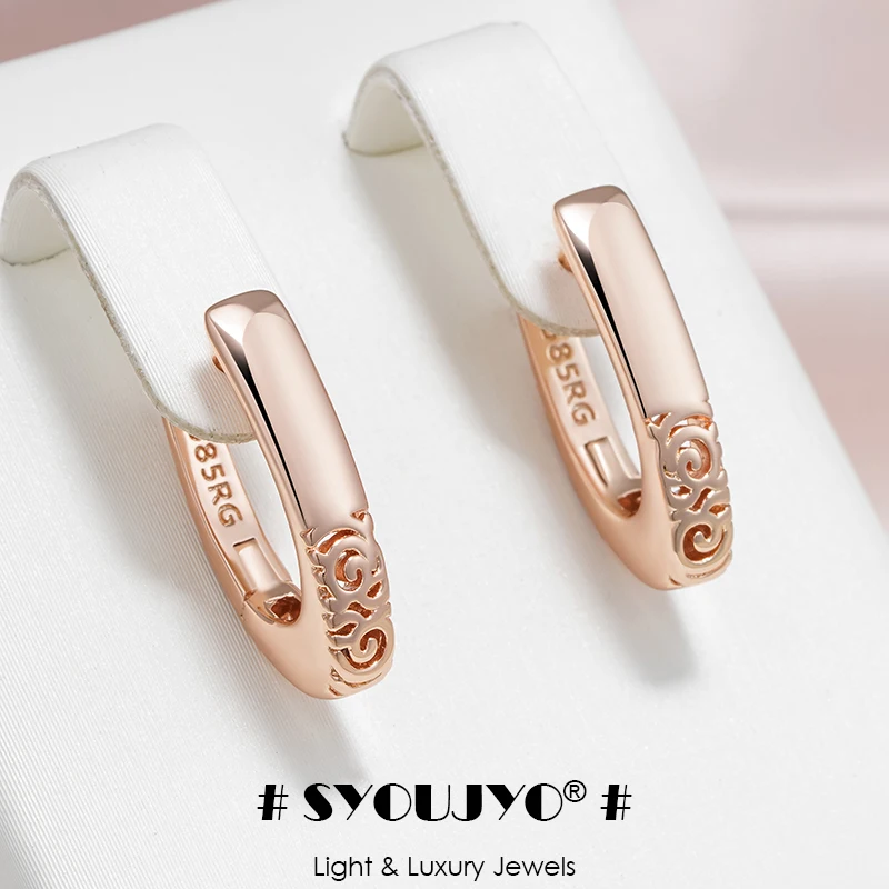SYOUJYO Neue Mode 585 Rose Gold Farbe Hoop Ohrringe Für Frauen Vintage Glänzend Braut Hochzeit Edlen Schmuck Luxus Englisch Ohrring Image