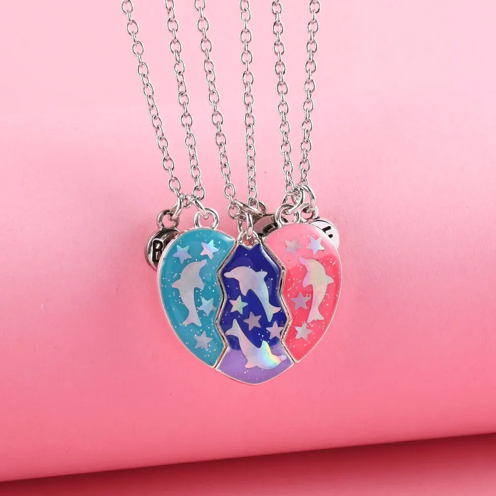 Elviragirl 3 Teile/satz Nette Marine Organismus Delphin Pailletten Nähte Beste Freundin Halskette für Mädchen Mode Freundschaft Geschenke Image