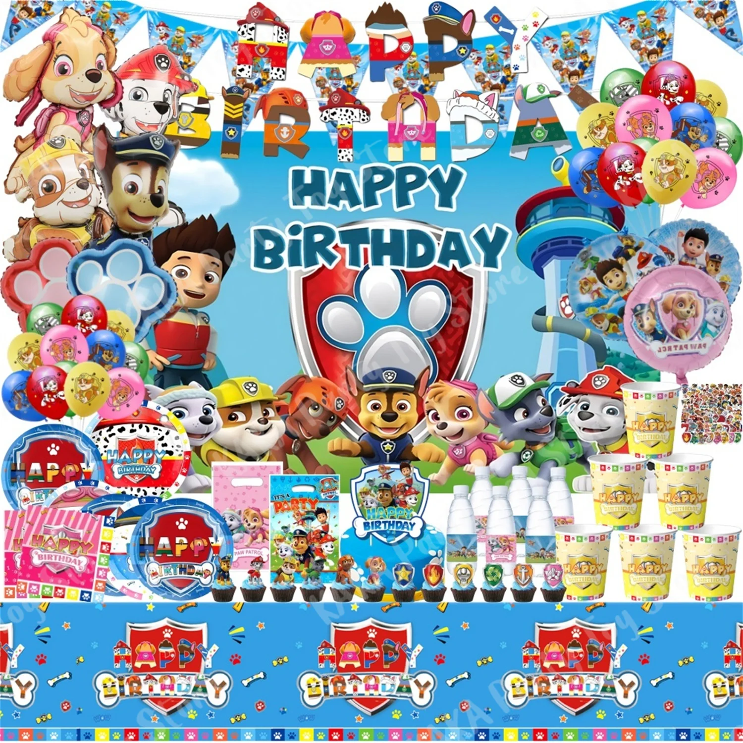 Neue Paw Patrol Geburtstag Dekorationen Cartoon Thema Banner Ballon Platte Tischdecke Für Kinder Baby Shower Party Liefert Spielzeug Geschenk Image