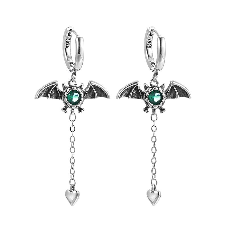 Neue Ankunft Elegante Teufel Fledermaus Design Grün Kristall 925 Silber Nadel Damen Quasten Ohrstecker Schmuck Zubehör Geschenke Image