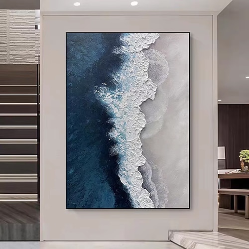 Mintura, handgefertigte Ölgemälde mit Meereswellen-Textur auf Leinwand, moderne abstrakte Wanddekoration für Zuhause und Hotel, gerollt, rahmenlos, ungespannt. Image