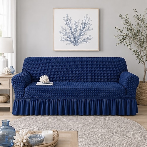 Eleganter 3D-Sofabezug mit Blasenmuster, Stretch-Sofabezug, Zweisitzerbezug, Couchbezug, elastischer Sofabezug aus Spandex mit Volant Image