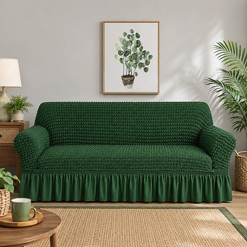 Eleganter 3D-Sofabezug mit Blasenmuster, Stretch-Sofabezug, Zweisitzerbezug, Couchbezug, elastischer Sofabezug aus Spandex mit Volant Image