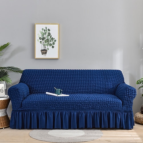 Eleganter 3D-Sofabezug mit Blasenmuster, Stretch-Sofabezug, Zweisitzerbezug, Couchbezug, elastischer Sofabezug aus Spandex mit Volant Image